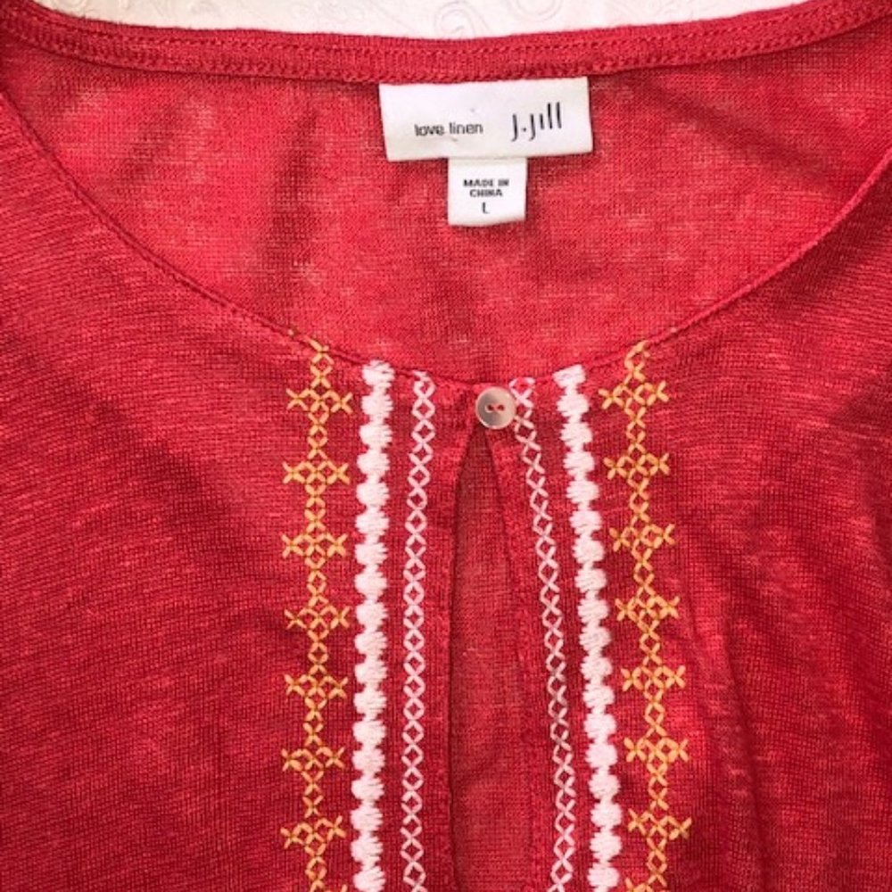 J Jill Love Linen Keyhole Boho Tunic Top Large